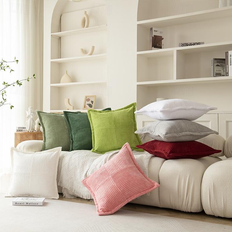 Corduroy Decorative Toss Pillow Covers, Cushion Covers, Velvet, Soft, Modern, Sofa Cushion, Decorative Cushion, Couch Cushion for Living Room, Bedroom Sage Green, Burnt Orange, Blue2