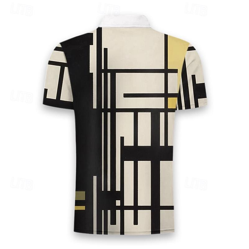 Men's Geometric Zip Polo Shirts Golf Shirt Short Sleeve Polo Shirts Collared Shirts Casual Vacation Wear Formal Wear Festival Wear 3D Print Quarter Zip Polo Summer Spring White Yellow Blue2