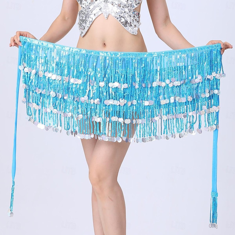 Belly Dance Dance Accessories Belt Glitter Cinch Cord Pure Color Women's Performance Training High Polyester Sequined3
