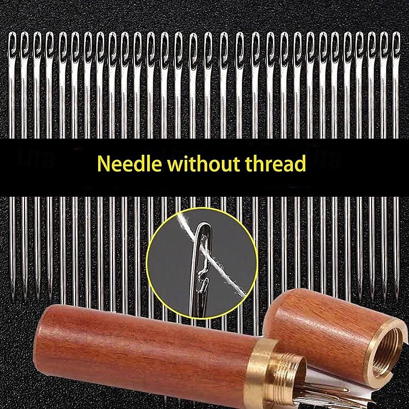 30 Pcs Self Threading Sewing Needles with Wood Case 6 Sizes of Embroidery Needles Side Threading Hand Sewing Needles for Knitting Mending DIY Embroidery Sewing Handsewing Art Crafts2