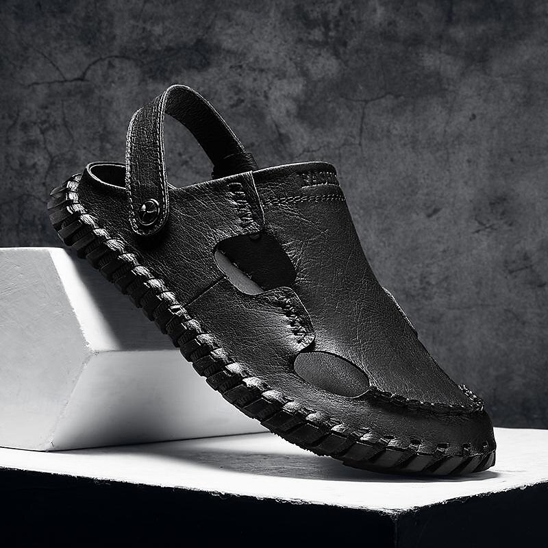 Men's Leather Sandals Flat Sandals Fashion Sandals Handmade Shoes Outdoor Slippers Walking Casual Beach Daily Office & Career Breathable Comfortable Loafer Red Brown Black Khaki4