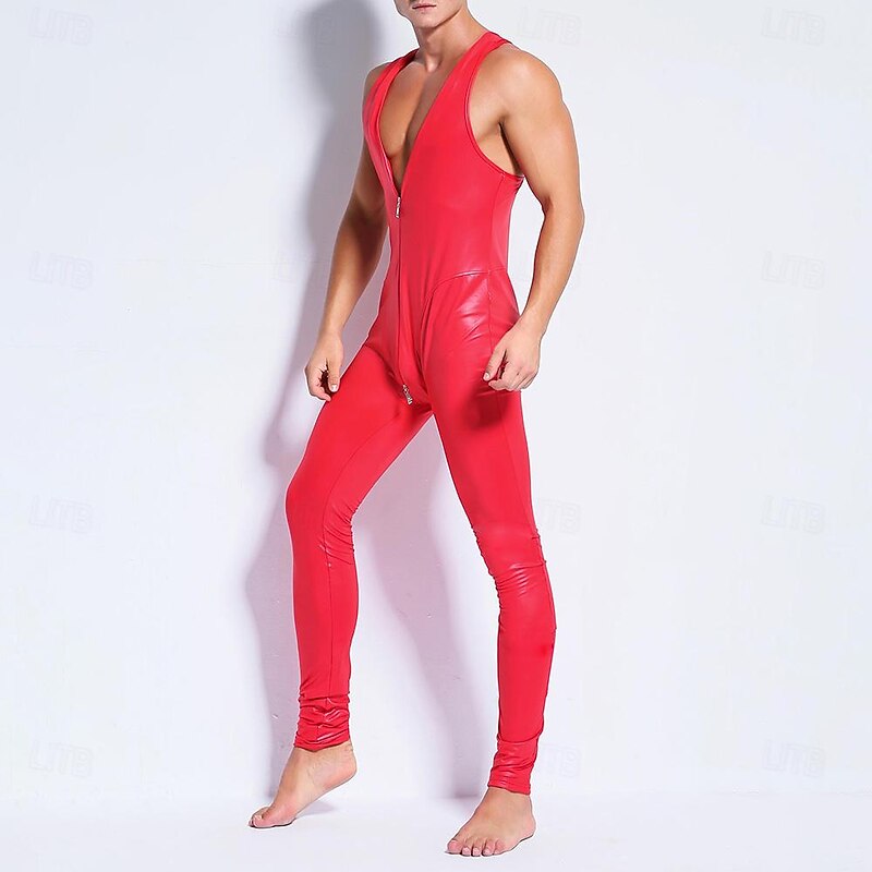 Dance Costumes Exotic Dancewear Pole dance Leotard / Onesie Metal Chain Pure Color Splicing Men's Performance Training Sleeveless High PU2
