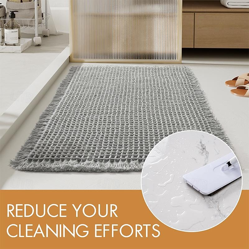 1pc Very Soft Super Absorbent Waffle Bathroom Rugs Non-slip Bathroom Mat, With Tassels Can Be Machine Washed Bathroom Mat, Non-slip Hot Melt Adhesive Transparent Rubber Bottom, kitchen Area Rugs3