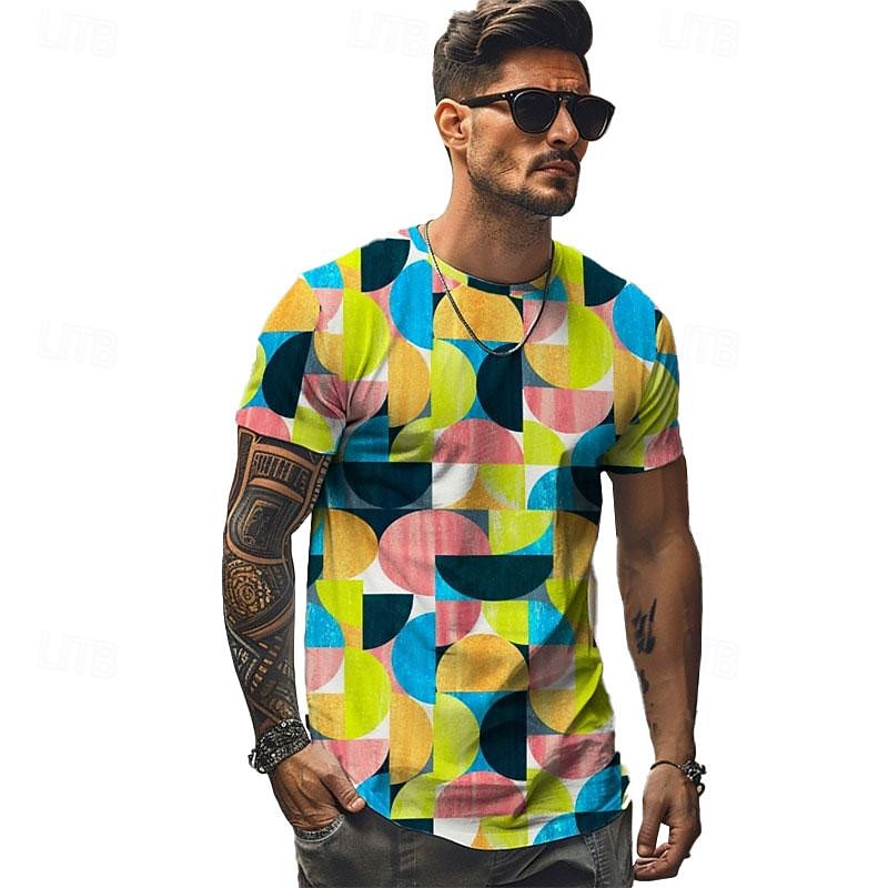 Men's Geometry T Shirt Short Sleeve T shirt Crew Neck Shirt Fashion Hawaiian Casual Outdoor Vacation Street Green Summer Clothing Apparel S M L XL 2XL 3XL