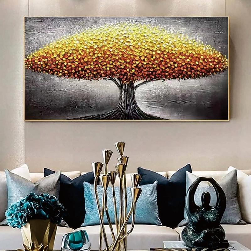 Large Gold Tree Landscape Oil Painting On Canvas Original 3D Textured Nature Forest Wall Art Living Room Wall Art Decor Gray Art Unframed3