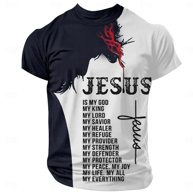 Easter Men's Lion Cross Jesus T Shirt Short Sleeve T shirt 3D Print Crew Neck Shirt Simple Religious Street Style Street Casual Black 1 Blue 2# Blue 1# Summer Spring Clothing Apparel S M L XL XXL XXXL4