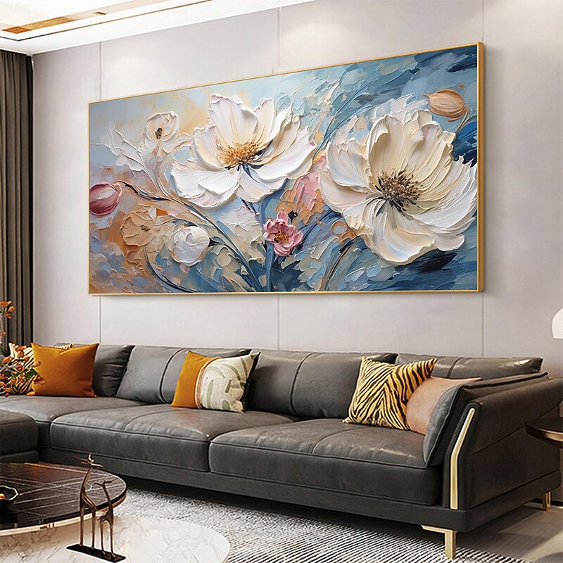 Handmade Original Flower Oil Painting On Canvas Pink Wall Art Decor Thick Texture Blossom Painting for Home Decor With Stretched Frame/Without Inner Frame Painting2