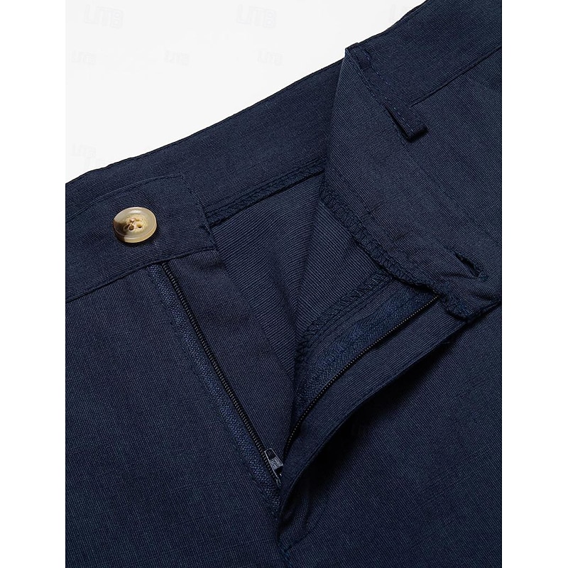 Men's Linen Pants Trousers Summer Pants Beach Pants Straight Leg Plain Comfort Outdoor Casual Daily Streetwear Stylish White Navy Blue2