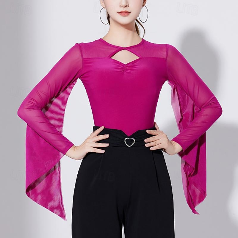 Latin Dance Ballroom Dance Leotard / Onesie Hollow-out Pure Color Splicing Women's Performance Training Long Sleeve High Polyester