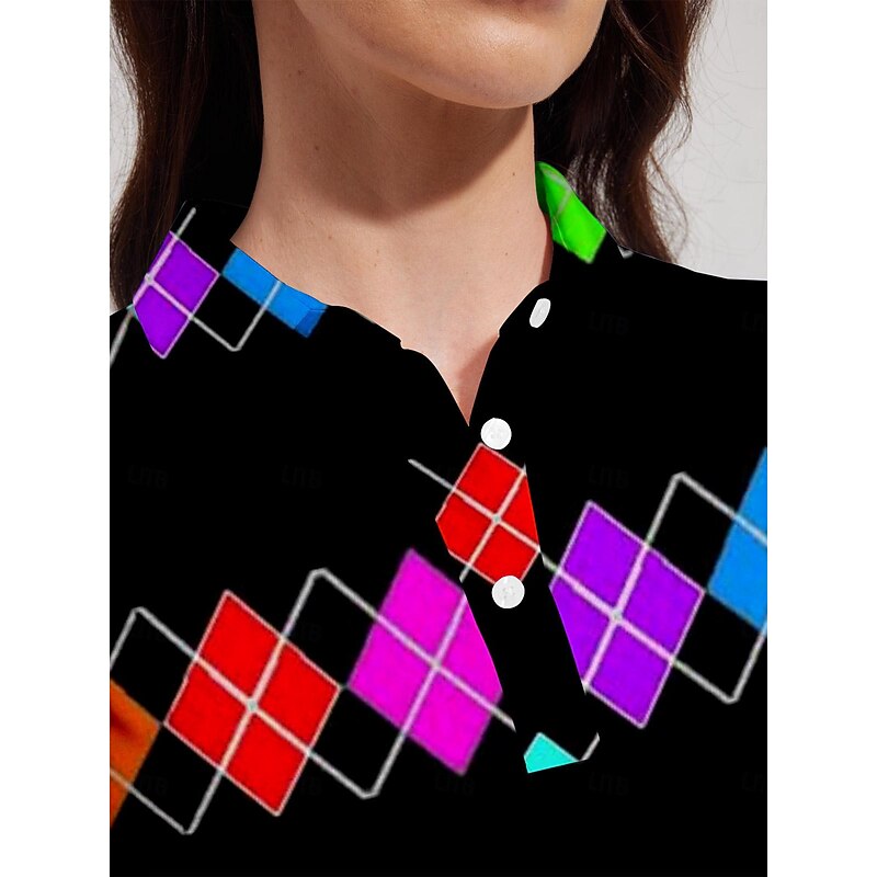 Women's Golf Polo Shirt Black Short Sleeve Sun Protection Top Plaid Ladies Golf Attire Clothes Outfits Wear Apparel3