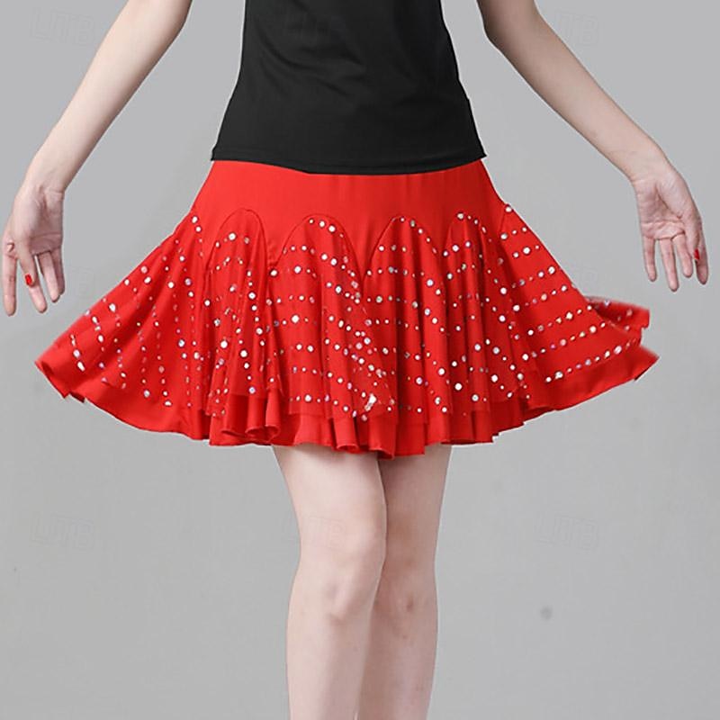 Latin Dance Ballroom Dance Skirts Printing Pure Color Splicing Women's Performance Training High Polyester2