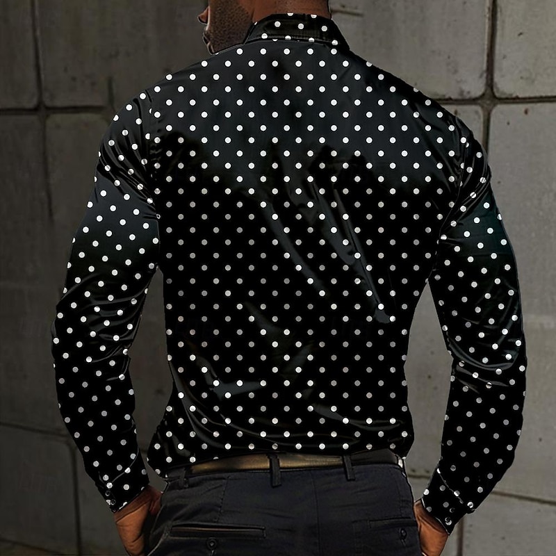 Men's Satin Shirt Dress Shirt Button Up Shirt Polka Dot Vacation Daily Black Blue Long Sleeve Turndown Summer Spring Clothing Apparel Buttons2