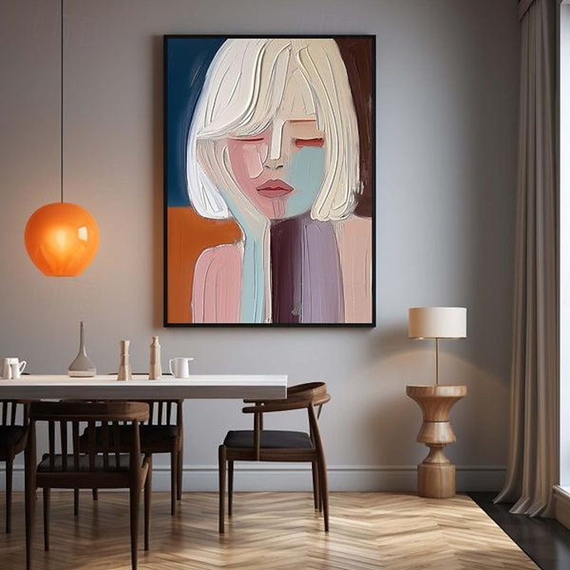 Large Hand painted Pretty Girl painting Abstract handmade Wall Art Colorful Textured Pretty Lady oil Painting Beautiful Girl Canvas Art girl painting4