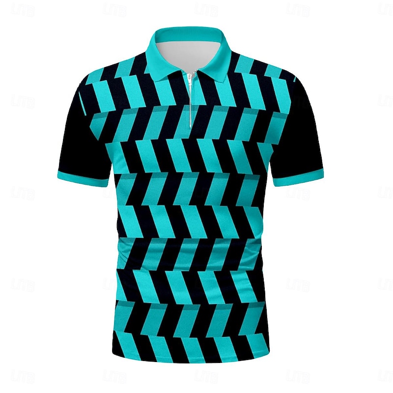 Men's Graphic Zip Polo Shirts Golf Shirt Short Sleeve Polo Shirts Collared Shirts Casual Vacation Wear Rave Wear Party Outfits 3D Print Quarter Zip Polo Summer Violet Pink Lake blue Black / Orange4