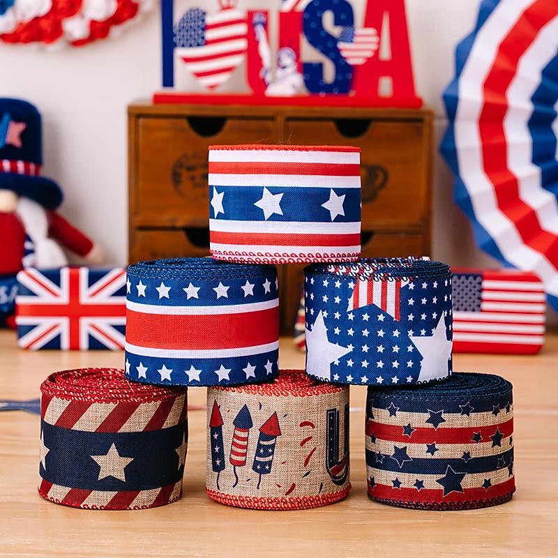 Patriotic 4th of July Decorations, Independence Day USA Flag Ribbon, Red White Blue Festival Streamers, Party Decor Supplies