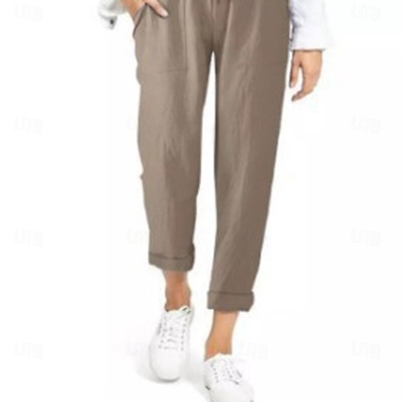 Women's Pants Trousers Casual Daily Long Plain Drawstring Side Pockets Breathability Comfortable Inelastic Going out Weekend Black Blue Gray Spring & Summer Regular Fit4