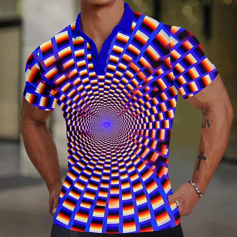 Men's Graphic Polo Shirts Golf Shirt Short Sleeve Polo Shirts Collared Shirts Casual Vacation Wear Rave Wear Party Outfits Buttons 3D Print Summer Spring Fall Black Purple Orange2