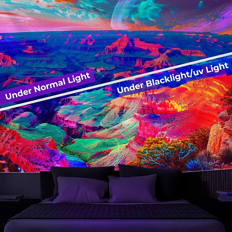 Blacklight Tapestry UV Reactive Glow in the Dark Glow Party Neon Desert Trip Psychedelic Trippy Misty Hanging Tapestry Wall Art Mural for Living 11