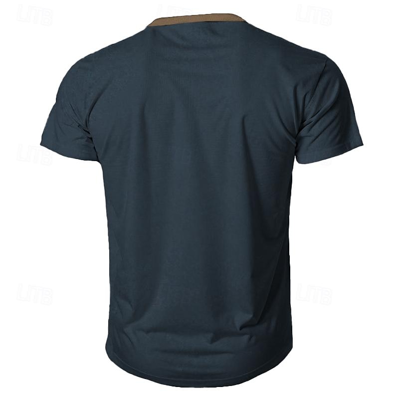 Men's Color Block T shirt Henley Shirt Short Sleeve 3D Print Retro Vintage Classic Casual Sports Outdoor Holiday Going out Spring & Summer Black Navy Blue Purple Green Henley Henley T-Shirt2