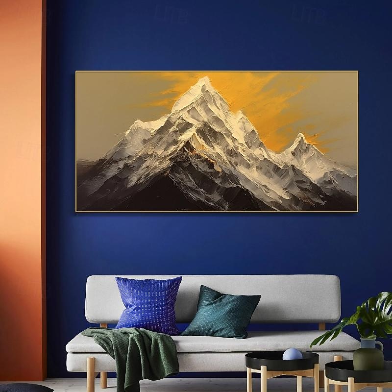 Hand painted 3D White Snow Mountain Painting on Canvas handmade Plaster Style Textured Wall Art painting hand painted  Wabi-Sabi oil painting for Living Room Boho Modern Trendy Home Decoration4