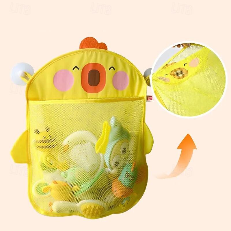 Cute Duck Cartoon Extra Durable Washable Mesh Bathroom Toy Storage Holder Organizer Bath Toy For Children Birthday Gift