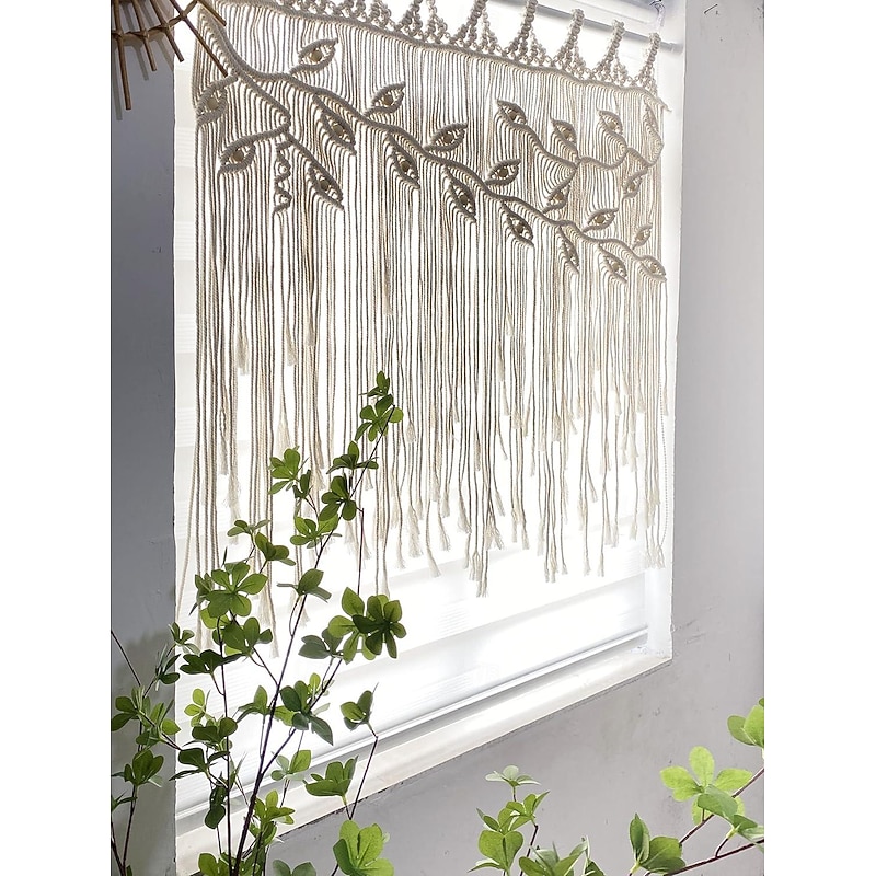 Macrame Window Curtain Wall Hanging Woven Tapestry Bedroom Kitchen Leaf Shape Living Room Curtains Wall Decor3