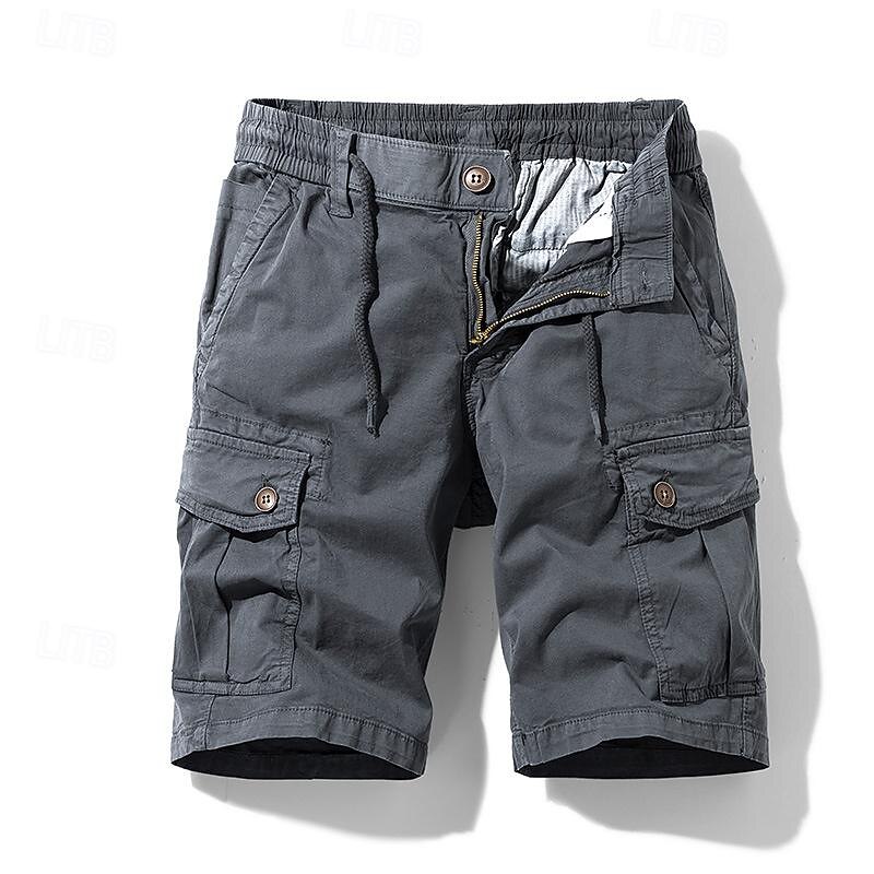 Men's Tactical Shorts Cargo Shorts Shorts Buttons Drawstring Elastic Waist Plain Wearable Short Outdoor Daily Going out Fashion Classic Black Army Green3