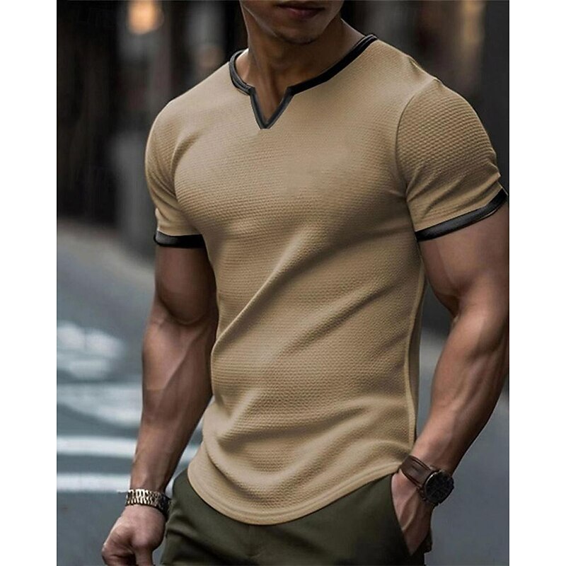 Men's T Shirt Tee Short Sleeve Shirt Tee Top Short Sleeve V Neck Spring & Summer Color Block Fashion Designer Basic Patchwork Vacation Street Going out Black White Green Top Tee for Men2