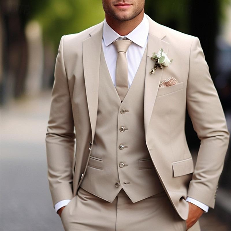 Men's Wedding Suits Notch Dark Green Khaki Daily Business Solid Colored Plus Size 3 Piece Single Breasted Two-buttons4