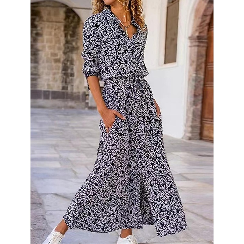 Women's Shirt Dress Floral Pocket Print Shirt Collar Long Dress Maxi Dress Bohemia Daily Vacation Long Sleeve Summer