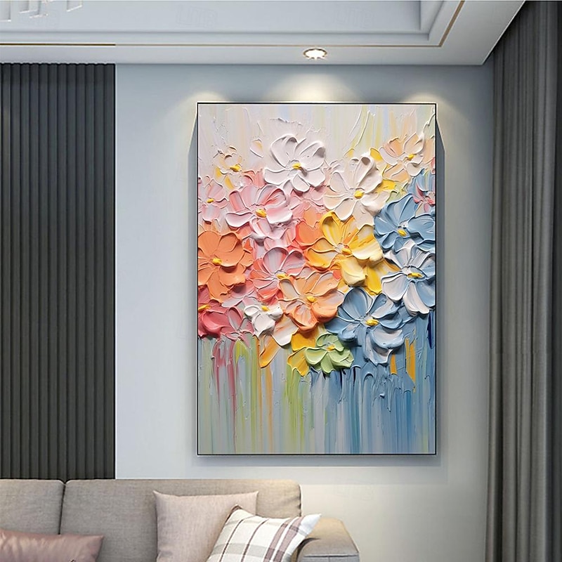 3D Colorful Floral painting Hand-Painted flower Oil Painting abstract Colorful Floral paionting Wall Art Colorful Floral Painting Flower Textured painting Wall Decor