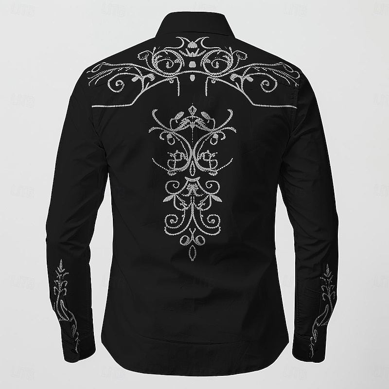 Men's Floral Shirt Western Shirt Cowboy Shirt Long Sleeve Vintage Western Style Outdoor Street Casual Daily Fall & Winter Turndown Buttons Print Black2