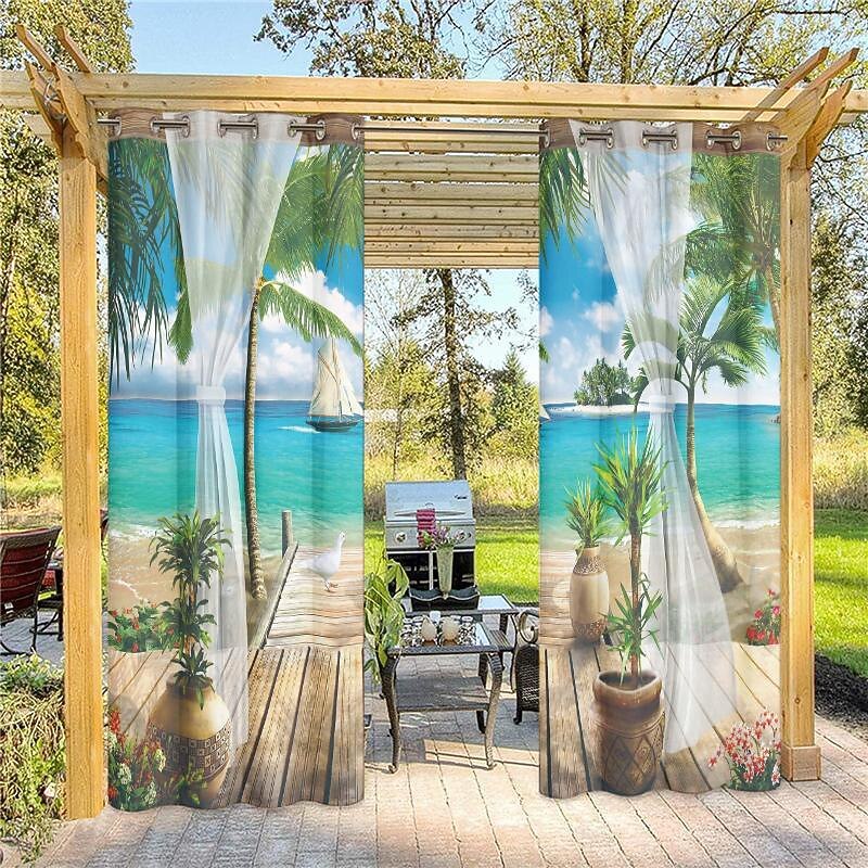 Outdoor Curtain for Patio Waterproof, Home Decor Thermal Insulated Grommet Top Blackout Indoor Outdoor Vertical Blind/Drape for Gazebo, Front Porch, Pergola3