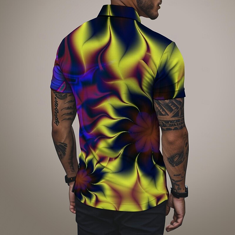 Men's Graphic Neon Polo Shirts Golf Shirt Short Sleeve Polo Shirts Collared Shirts Casual Vacation Wear Rave Wear Party Outfits Buttons 3D Print Spring & Summer Yellow Orange2