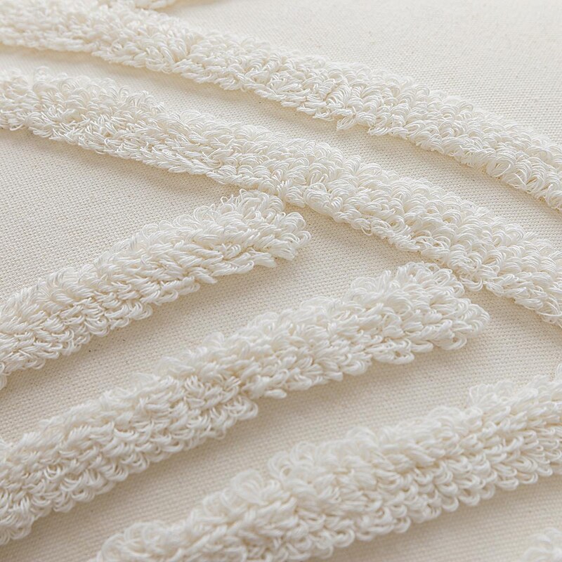 Boho Tufted Decorative Toss Pillow Cover White Stripe Cotton Beige Tassel for Home Bedroom Livingroom4