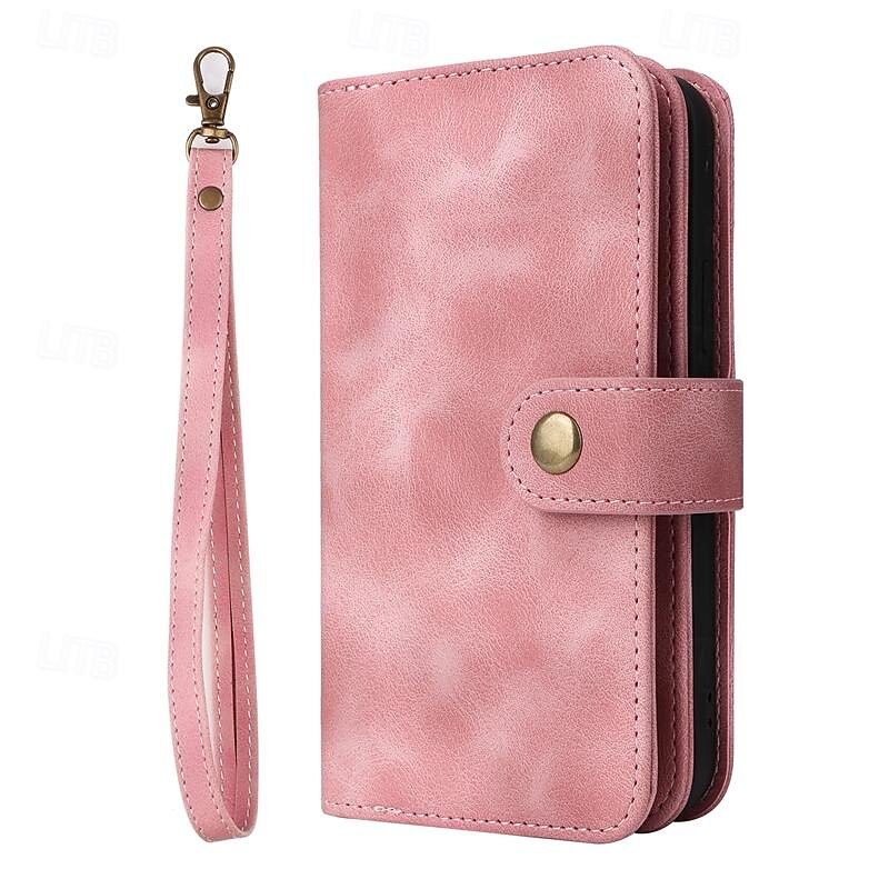Phone Case For iPhone 15 14 Pro Max Plus 13 12 11 Pro Max Mini Wallet Case Zipper Full Body Protective with Wrist Strap Retro TPU PU Leather3