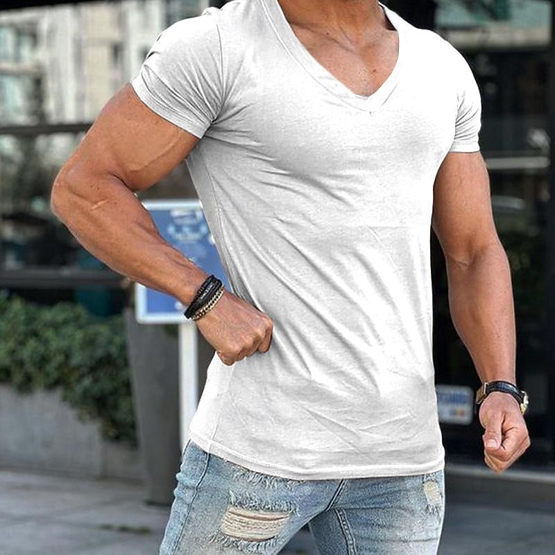 Men's T Shirt Tee Top Short Sleeves V Neck Summer Plain Fashion Designer Basic Classic Style Vacation Street Going out Dark Grey Black White Top Tee for Men2