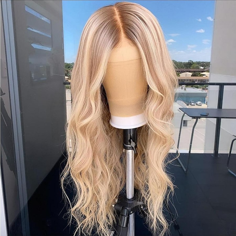 Unprocessed Virgin Hair 13x4 Lace Front Wig 26inch Middle Part Brazilian Hair Natural Wave Blonde Wig 130% 150% 180% Density Balayage Hair For wigs for black women Long Human Hair Lace Wig3