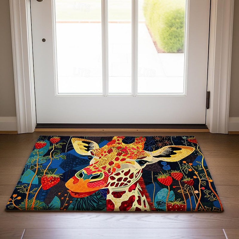 Colorful Giraffe Doormat Non-Slip Oil Proof Rug Indoor Outdoor Mat Bedroom Decor Bathroom Mat Entrance Rug Door Mat