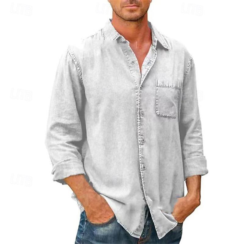 Men's Shirt Summer Shirt Button Up Shirt Casual Shirt Beach Shirt Black White Dark Navy Blue khaki Long Sleeve Plain Lapel Hawaiian Holiday Pocket Clothing Apparel Fashion Casual Comfortable3