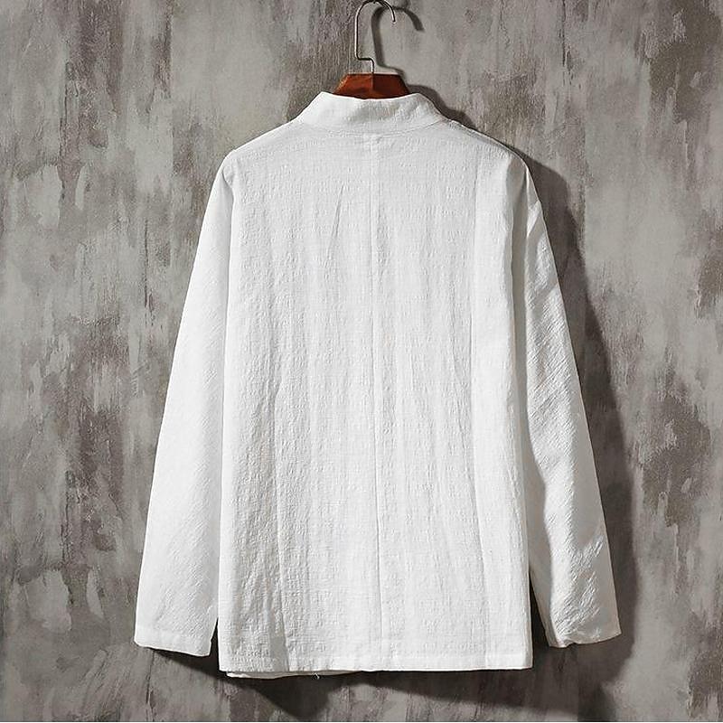 Men's Shirt Linen Shirt Chinese Collar Shirt Mandarin Collar Shirt Casual Shirt Cotton Shirt Plain Vacation Hawaiian Black White Navy Blue Beige Long Sleeve Grandad Collar Spring &  Fall Clothing2