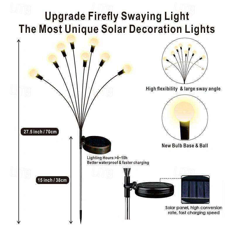 1pc Outdoor Solar Firefly Swaying Light 8 LED for Garden Yard Patio Pathway Decorations Outdoor4
