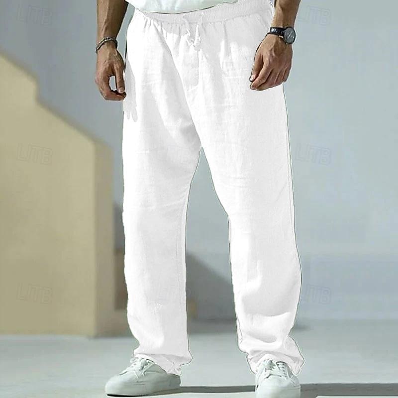 Men's Trousers Summer Pants Beach Pants Pocket Drawstring Elastic Waist Plain Comfort Breathable Vacation Daily Holiday Hawaiian Boho Gray Green Black3