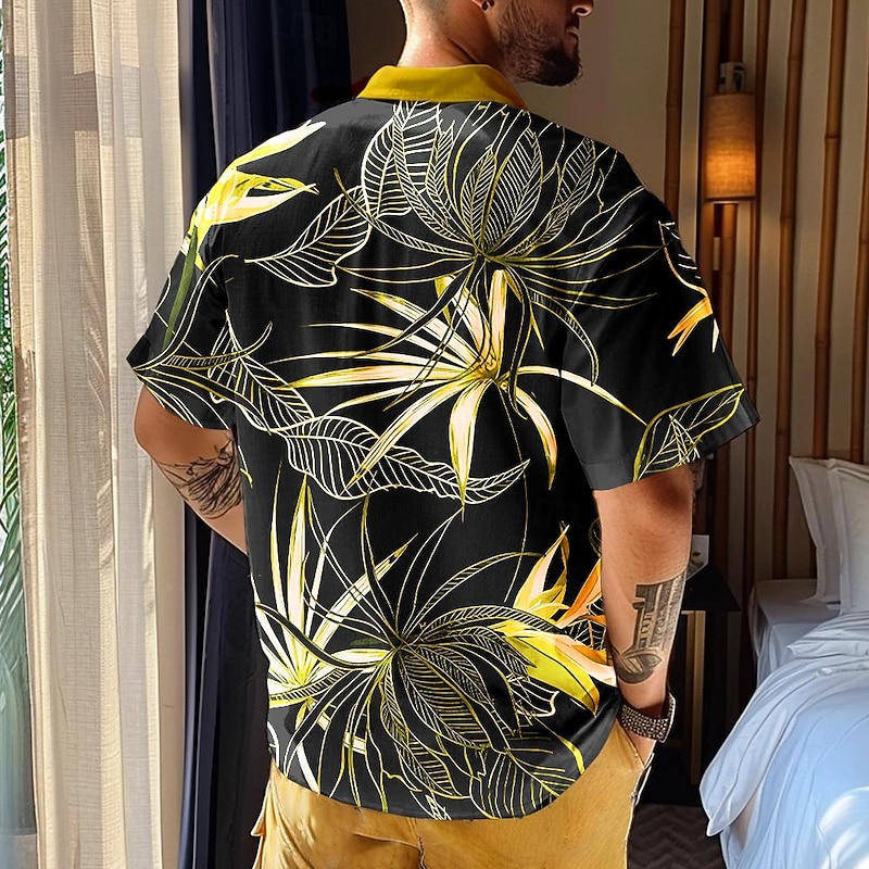 Men's Tropical Palm Leaf Tropical Plants Shirt Summer Hawaiian Shirt Aloha Shirt Short Sleeve Shirt Turndown Hawaiian Resort Casual Hawaiian Holiday Yellow Blue Brown S M L2