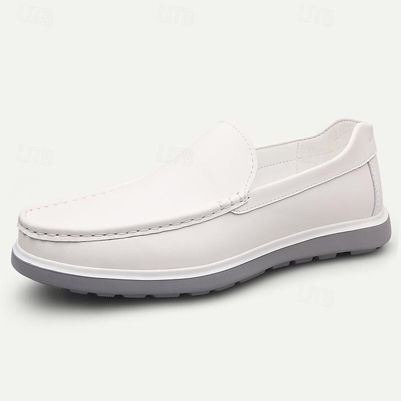 Men's Loafers & Slip-Ons Formal Shoes Dress Shoes Leather Comfortable Slip Resistant Loafer Black White3
