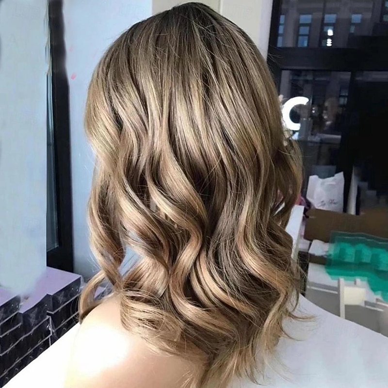 Remy Human Hair 13x4 Lace Front Wig Short Bob Brazilian Hair Wavy Loose Wave Light Brown Wig 130% 150% Density with Baby Hair Pre-Plucked For Women Long Human Hair Lace Wig3