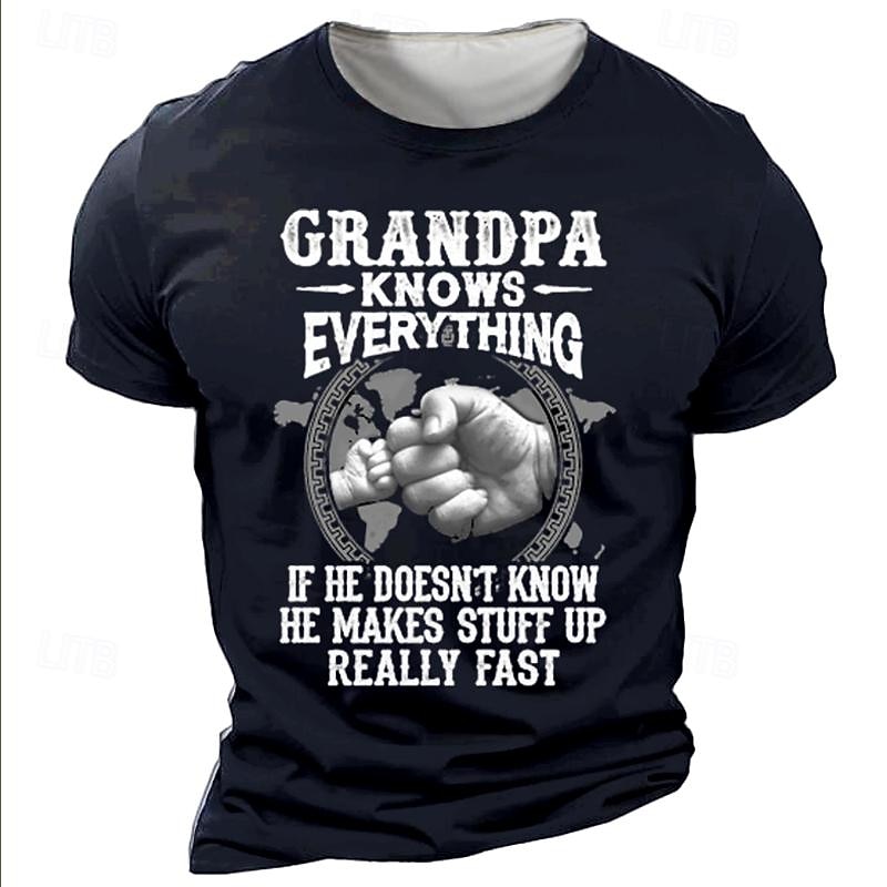 Men's Funny Grandpa T-Shirt - 'Grandpa Knows Everything, Makes Stuff Up Really Fast' Graphic Tee