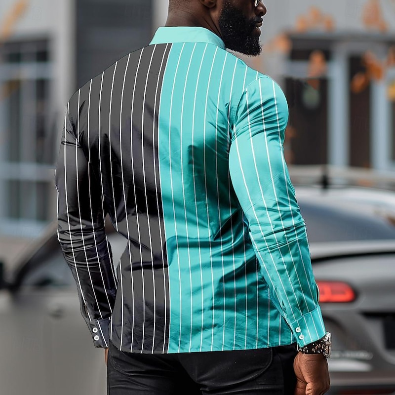 Men's Satin Shirt Dress Shirt Button Up Shirt Striped Daily Evening Party Pink Green Long Sleeve Turndown Summer Spring Clothing Apparel Buttons2