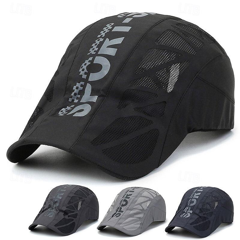 Men's Beret Hat Sun Hat Trucker Hat Black Navy Blue 100% Cotton Mesh Fashion Casual Street Daily Letter Adjustable Sunscreen Breathable