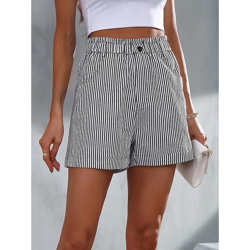 Women's Shorts Casual Daily Short Striped Side Pockets Breathability Comfortable Micro-elastic Weekend Black Red Blue Summer Regular Fit